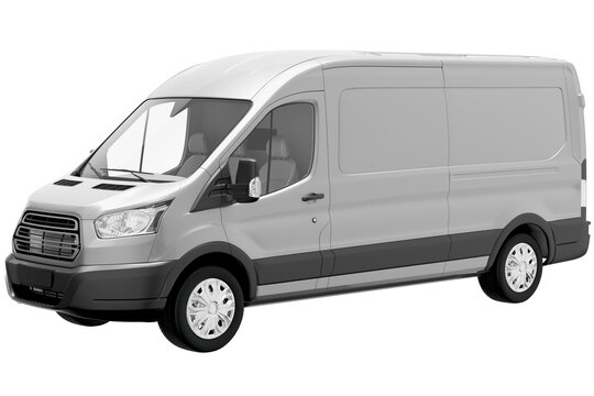 white delivery van on isolated empty background for mockup	
