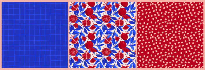 a set of endless patterns with a grid, polka dots and modern grenades. a set of bright prints for the kitchen and clothes.