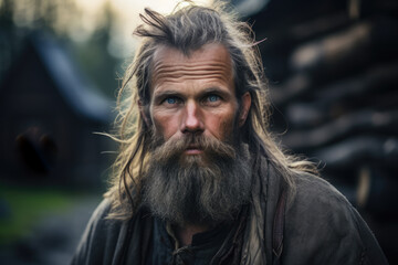 Portrait of a scandinavian man with beard in nature