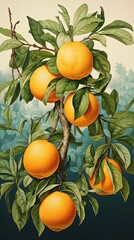 Oranges fruits vintage art illustration. Natural eco food design. Generative AI