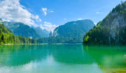 Naklejka na ściany i meble Beautiful nature background lake with moutains