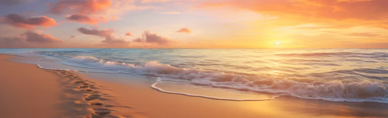 Photo sur Plexiglas Coucher de soleil sur la plage Summer Vacation background - Footprints on tropical beach at sunset time