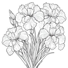 Cute Gladiolus flower in coloring page style illustration. Line art painting. Generative AI