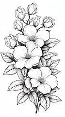 Cute Jasmine flower in coloring page style illustration. Line art painting. Generative AI