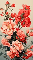 Snapdragon flower illustration. Floral vintage greeting card background. Generative AI