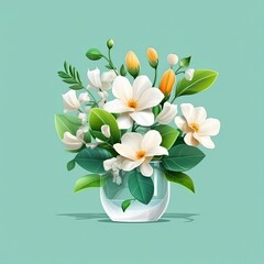 Elegant Jasmine blooming flower. Greeting card floral design with beautiful flower. Generative AI