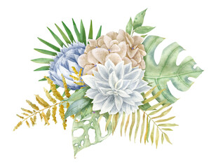 Floral boho bouquet. Watercolor flower for wedding invitaition, greeting card and over project.