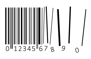 Black bar code with EAN code breaking on white background. Abstract conceptual illustration.