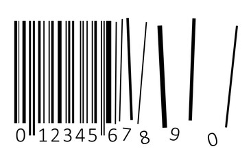 Black bar code with EAN code breaking on white background. Abstract conceptual illustration.