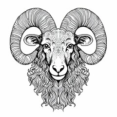 Goat animal line art illustration. Black and white coloring page style art. Generative AI