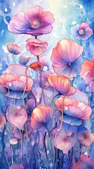 Watercolor Anemone flower illustration. Colorful painting floral background. Generative AI