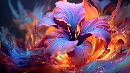 Gladiolus flowers in futuristic floral background. Beautiful blooming design. Generative AI