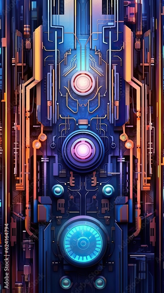 Wall mural a futuristic circuit board design with neon lights and intricate patterns. colorful illustration art