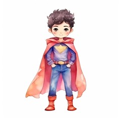 Cute Superhero character isolated on white background. Colorful painting illustration. Generative AI