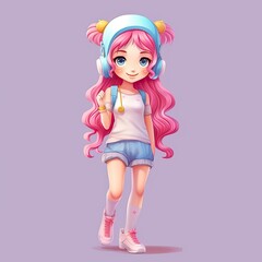 Fototapeta premium Cute Teen character illustration. Colorful kawaii style design. Generative AI