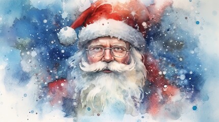 Watercolor art of Funny Santa Claus character illustration. Christmas and New year holiday painting. Generative AI