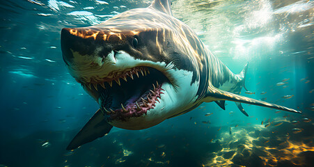 Angry shark looking to the camera, Predator Attack - AI generated
