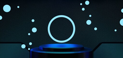 futuristic gaming esports background abstract wallpaper, cyberpunk style scifi game, stage concert scene in pedestal display room, led neon glow light, 3d illustration rendering