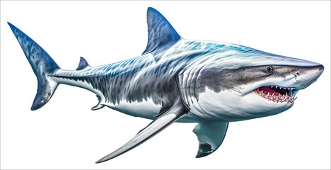 Angry shark on white background, Predator Attack - AI generated
