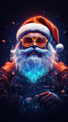 Redneck Santa Claus character in neon style illustration. Christmas and New year holiday neon design. Generative AI