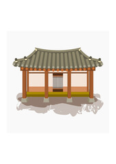 Editable Front View Traditional Hanok Korean House Building Vector Illustration for Artwork Element of Oriental History and Culture Related Design