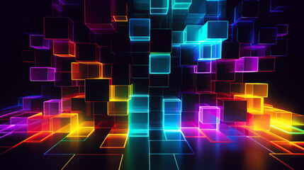illustration. abstract space of neon cubes