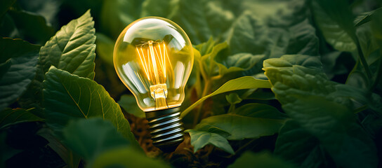 Hand holding light bulb against nature on green leaf with energy sources, Sustainable developmen and responsible environmental, Energy sources for renewable, Ecology concept.