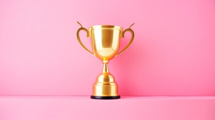 Pink background with champion trophy. Illustration AI Generative.