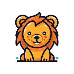 Portrait of Lion cute animal icon. Line style character avatar. Generative AI