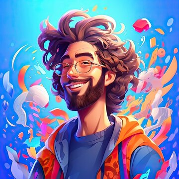 Emblem of Artist character illustration. Colorful logotype style design. Generative AI