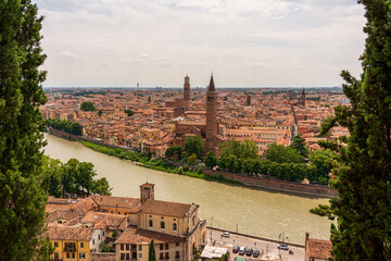 Fototapeta na wymiar Panoramic view of Verona old town in Italy.