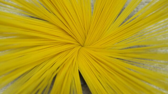 Top view A pack of uncooked spaghetti abstract background of spaghetti pasta rotating close up