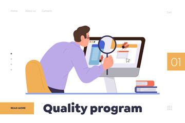 Quality program for software testing and anti-virus bugs fixing landing page design template