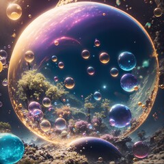 Small colored bubbles within larger bubbles in a beautiful view