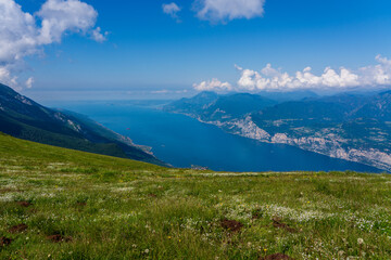 Panoramic view from Monte Baldo on Lake Garda in Italy.