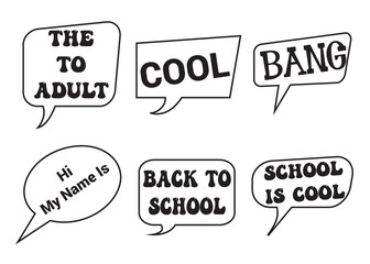 Lettering back school, go, goal, football, super, hey. Set comics book balloon. Bubble speech phrase. Cartoon exclusive font label tag expression. Comic text sound effects. Sounds vector illustration.