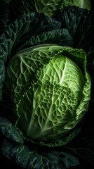 Obraz premium Fresh savoy cabbage, close-up, ai generation
