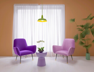 Creative living room interior 3d render, 3d illustration