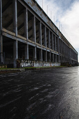 The exteriors of an abandoned Strahov Stadium in Prague, Czech Republic