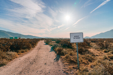 Respect the desert sign in Cabazon Palm Springs, California