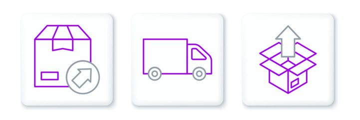 Set line Unboxing, Carton cardboard and Delivery cargo truck icon. Vector