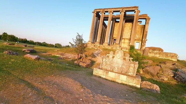 4K fpv drone footage in ruins of the ancient city aizonai kutahya turkey