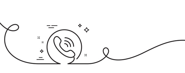 Call center service line icon. Continuous one line with curl. Phone support sign. Feedback symbol. Call center single outline ribbon. Loop curve pattern. Vector