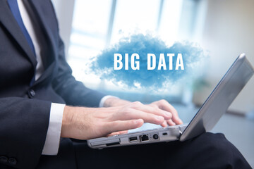 Big data concept with business people pressing virtual buttons