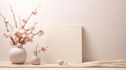 Minimal Wedding Stationery Table Top Mockup Scene, Space for Your Message. Generative AI