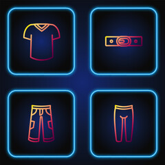 Set line Leggings, Pants, T-shirt and Belt. Gradient color icons. Vector