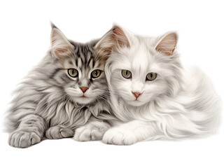 Gentle Norwegian Forest Cat Cuddling with a Companion - Transparent Background