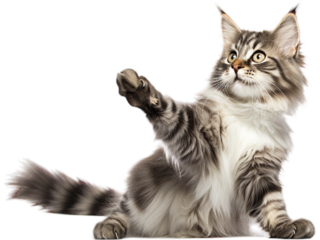 Playful Norwegian Forest Cat - Transparent Background