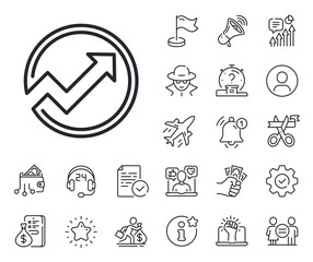 Report graph or Sales growth sign in circle. Salaryman, gender equality and alert bell outline icons. Chart line icon. Analysis and Statistics data symbol. Audit line sign. Vector