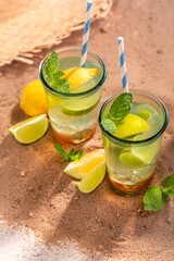 Healthy lemonade as perfect drink for hot summer days.